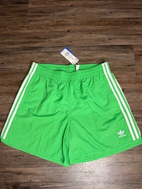 adidas Sprinter Shorts Green w/ White Three Stripes Sz L